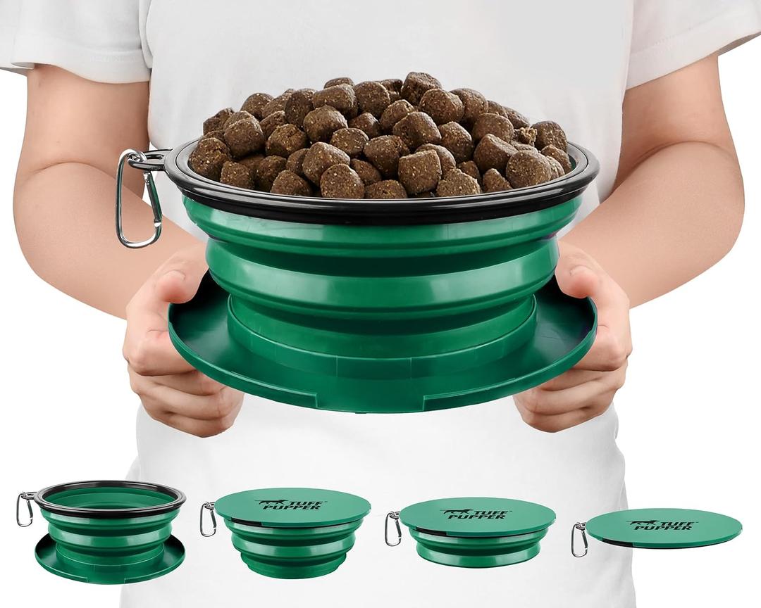 Tuff Pupper SuperBigSlurp Collapsible Dog Bowls, Extra Large Capacity, Portable, Food Safe, Odorless, Non-Toxic Silicone (Quetzal Green)