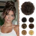 FESHFEN 100% Human Messy Bun - Human Hair Bun Real Elastic Scrunchies Hair Pieces Soft Fluffy Wavy Ponytail Extensions Updo Chignon Hairpieces for Women, Brown