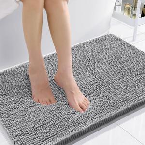 Smiry Luxury Chenille Bathroom Rugs 36x24, Extra Soft and Absorbent Shaggy Bath Mat, Machine Washable, Non-Slip Plush Carpet Runner for Tub, Shower, and Floor, Home Decor Accessories, Grey