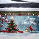 Christmas Garage Door Banner 6x13FT, Cardinal Bird & Ornament Christmas Tree Scene, Large Outdoor Garage Door Cover for Holiday Yard Decorations, Winter Snow Xmas Party Backdrop