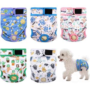 Dog Diapers Female 5pcs,Reusable Dog Doggie Puppy Doggy Diapers Female, Period Panties in Heat, Lamb, Large