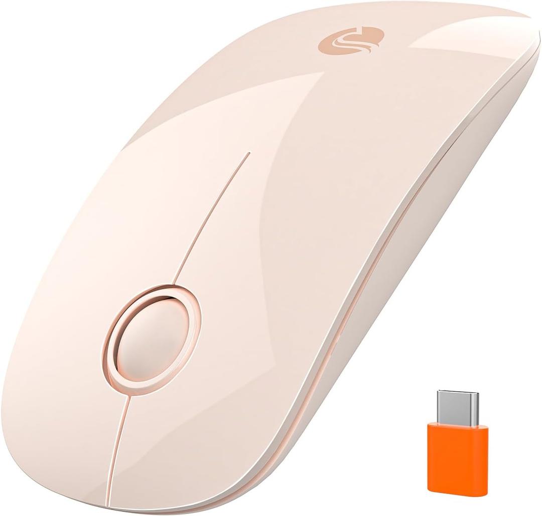 RAPIQUE R306C USB C Wireless Mouse, Type-C 2.4GHz Portable Computer Mouse, Silent Click, Ultra-Slim, 3-Speed DPI, 480 Hours Battery Life, for USB-C Laptops, MacBook, iPad, MacOS - Flesh Pink