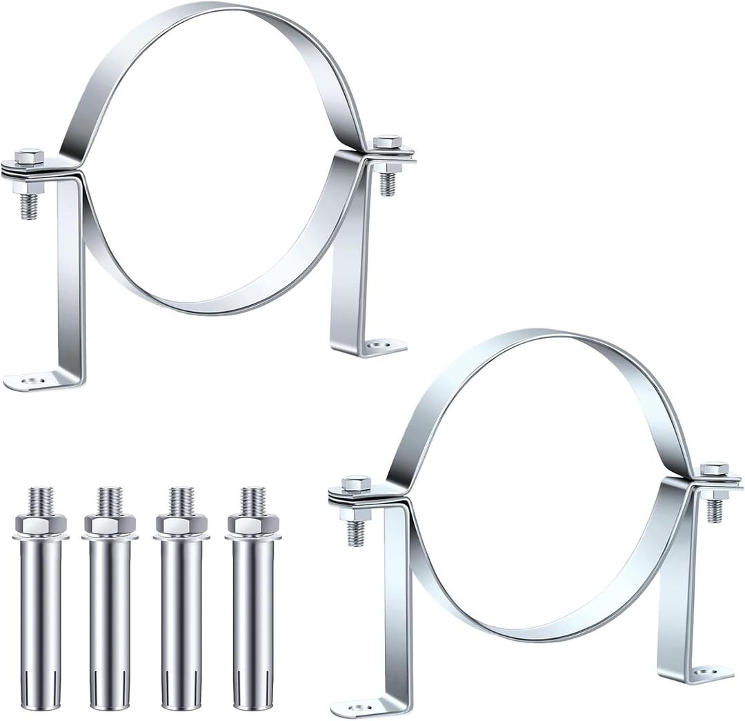 2 PCS 6 Inch B Vent Adjustable Wall Strap Round Gas Vent Pipe Strap Pellet Vent Wall Strap Galvanized Rigid Split Ring Hanger Pipe Chimney Adjustable Wall Strap Pipe Bracket Clamp Silver