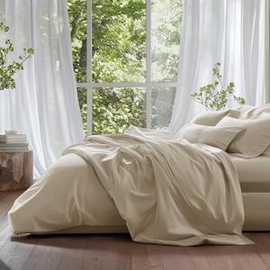 Double Stitch Cotton Tencel Sheet - Bed Sheets Set King Size, 1Pc Luxury Hotel Bedding Set, Soft, Cooling & Breathable for Hot Sleepers, Deep Pocket Up to 16 Inches, Sandstone, Size 78 x 88