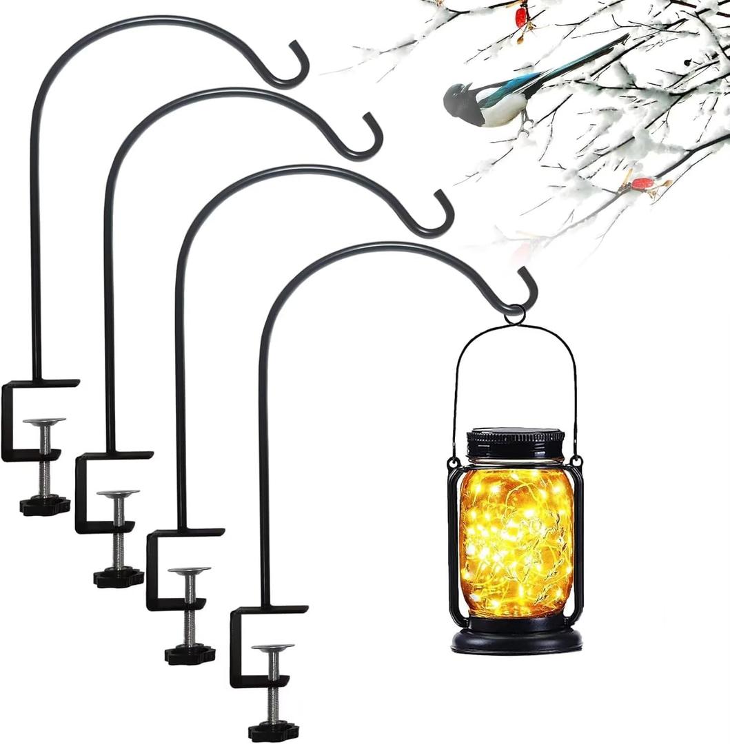 Deck Hook for Railing 4 Pack Deck Bird Feeder Pole with 2.04 Inch Strengthened Clamp for Hanging Bird Feeders, Lanterns, Wind Chimes, Flower and Plant Baskets