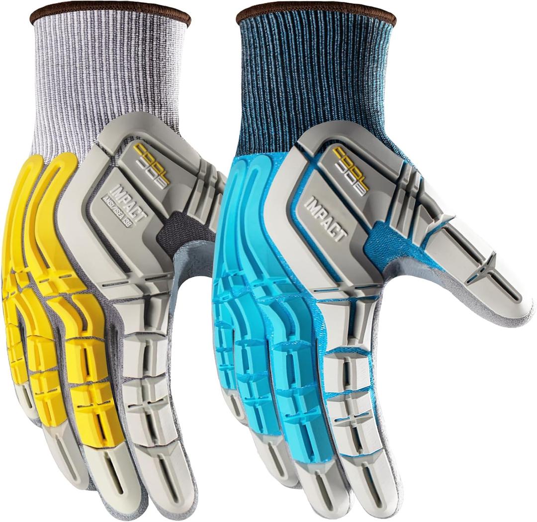 COOLJOB TPR Impact Resistant Safety Work Gloves with Sandy Nitrile Coating, 2 Pairs XLarge, Blue & Yellow COOLJOB TPR Impact Resistant Safety Work Gloves with Sandy Nitrile Coating, 2 Pairs XLarge, Blue & Yellow