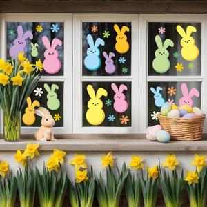 FYSUIMU Easter Window Clings Colorful Bunny Daisy Double-Sided Glass Decals Rabbit Flower Window Stickers for Spring Home Party Decoration, 7.9 x 11.8 Inch, 9 Sheets