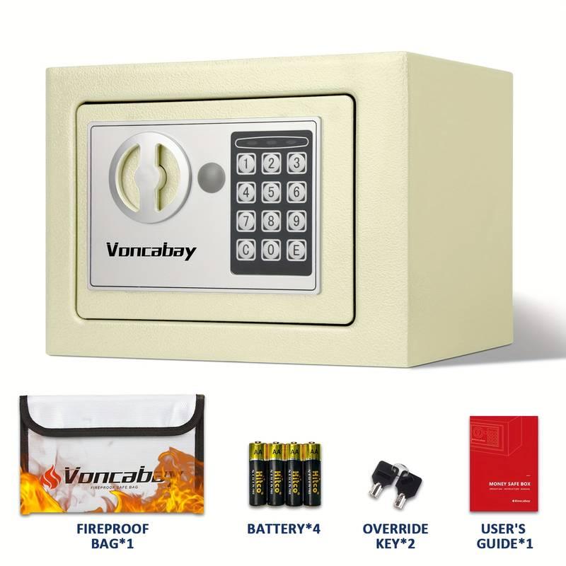 Voncabay Money Safe Box for Home with Sensor Light & Fireproof Money Bag - 0.8 Cubic Feet Security Safe Box with Digital Keypad, Keys & Pass Code Lock, White