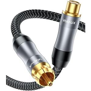 VANAUX Subwoofer Extension Cable, Male to Female Coaxial Cable, RCA Digital Audio Cord Gold-Plated with Braided Jacket for Home Theater, TV, Amplifier, Speaker(10ft/3m)