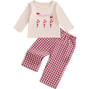 Toddler Boy Valentines Day Outfit Truck Heart Print Sweatshirt Plaid Pants Set Baby Girl Boy Love Clothes (12-18 Months, Red Xmas Santa)