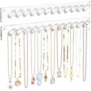 MaxGear Necklace Holder Wall 2-Pack, Clear Acrylic Jewelry Organizer with 24 Hooks, Tangle-Free Display for Necklace, Bangles, Ring, Bracelet Storage, Perfect for Bathroom, Vanity, Closet Door
