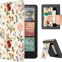 CoBak Case with Stand for Kindle Paperwhite 12th Gen 2024 Released (7") & Kindle Colorsoft Signature Edition - Durable PU Leather Cover with Auto Sleep Wake, Card Slot, Hand Strap Feature, Floralia