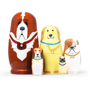GRPSKCOS Nesting Dolls Russian Matryoshka Dolls Wooden Animal Bear Cute Christmas Toys Handmade Gifts Set of 5 for Kids (07 Dog)