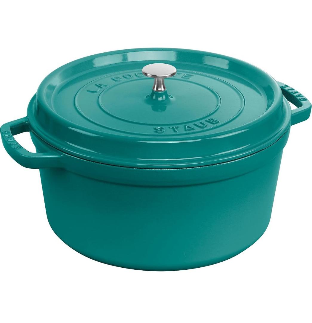 Staub Cast Iron 7-qt Round Cocotte - Turquoise | Perfect for Batch Cooking, Meal Prep & Large Meals. Braise, Roast & Bake in One Pot. Enameled Coated Cast Iron Dutch Oven