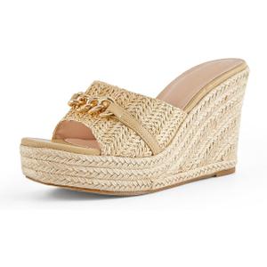 Coutgo Women's Wedge Sandals Platform Espadrille Heel Chain Slip On Casual Summer Slides, 6.5