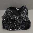 UNIQUE 21 Women Sequin Romper One Piece Shiny Wrap V Neck Shorts Jumpsuit Deep V Neck Long Sleeve Disco Dance Outfits (Small, Black)