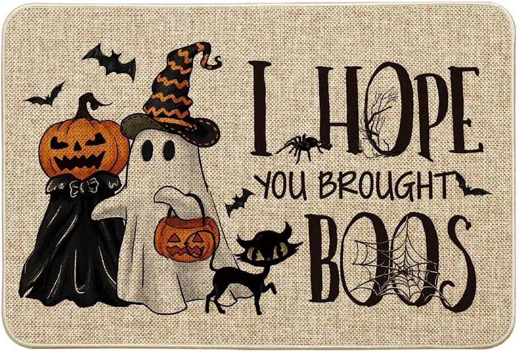 Artoid Mode Ghost Pumpkins Cat Halloween Doormat, I Hope You Brought Boos Spider Web Home Decor Low-Profile Switch Rug Door Mat Floor Mat for Indoor Outdoor 24x35 Inch