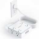 Flat Extension Cord 10 FT, Surge Protector Power Strip with 8 Outlets 3 USB Ports, Flat Plug Surge Protector, Wall Mount Outlet Extender, Indoor Extension Cord with Multiple Outlets, White