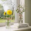 3 Glass Bud Vases 6.5 H, Mason Jars with 3 Fake Eucalyptus Centerpiece Vases with Hemp Rope for Weddings Parties Farmhouse Decor