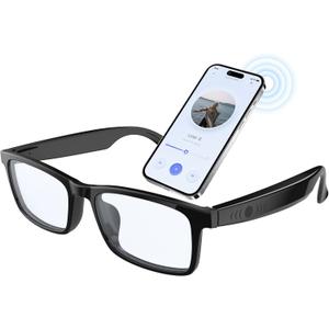 GenXenon Smart Glasses for Men & Women, Clear Blue Light Glasses, Bluetooth Glasses with Speaker, Intelligent Touch & Voice Assistant, Compatible with iOS/Android, Audio Eyeglasses for Gaming/Working (Black-G10-Z)