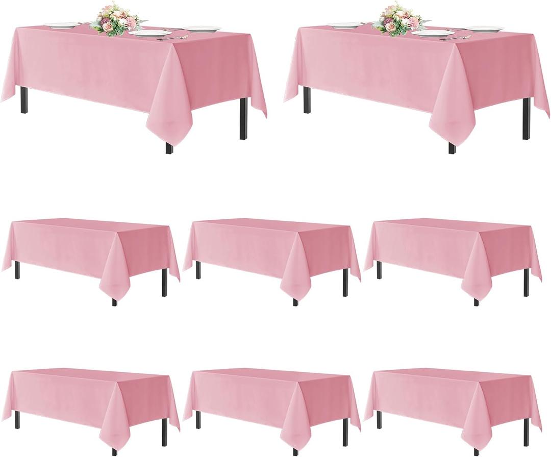 sancua Pink Tablecloths for 6 Foot Rectangle Tables, 8 Pack - Washable Polyester Fabric Table Cloth for Wedding Valentines Party, Birthday, Banquet Reception, 54x108 Inch
