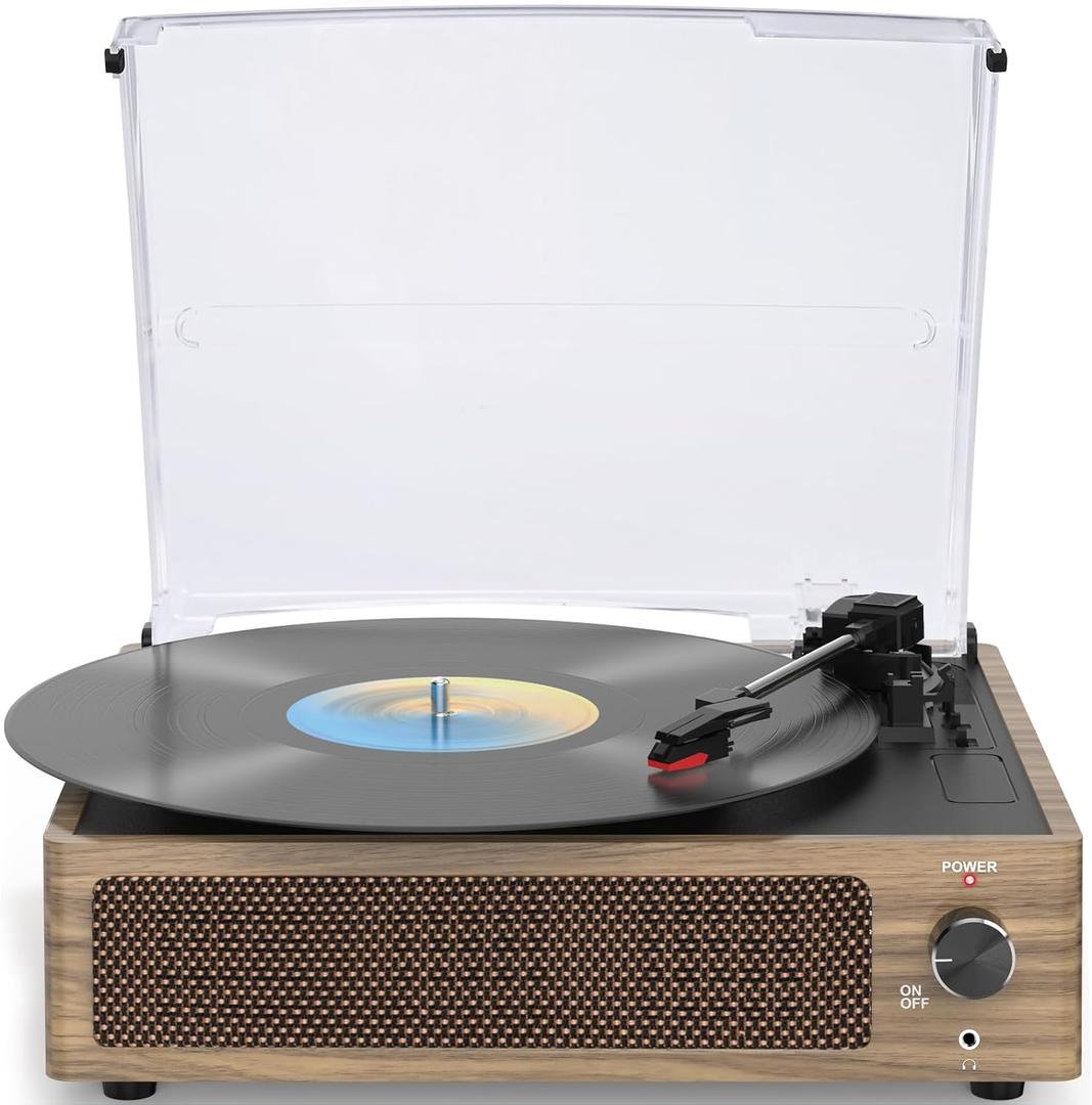 Vintage Record Player for Vinyl with Speakers Turntable Vinyls Records Belt-Driven LP Phonograph Support 3-Speed BT Wireless Playback AUX-in Headphone RCA Line Sound Enjoyment Retro Wood Cyan