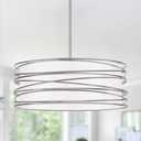 5-Light Drum Chandelier, 19.7'' Brushed Nickel Industrial Light Fixture, Rustic Farmhouse Chandelier for Dining Room Kitchen Island Bedroom Hallway