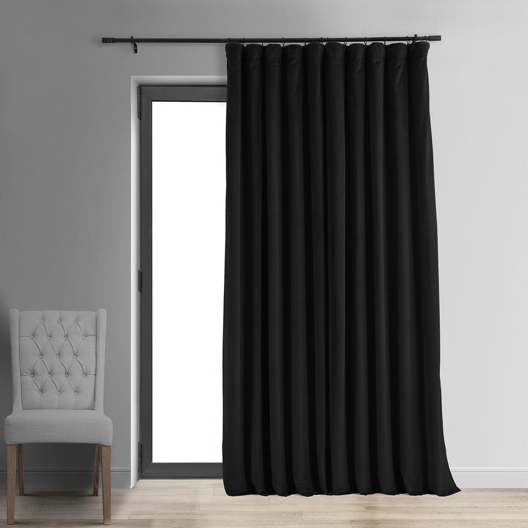 HPD Half Price Drapes Signature Velvet Thermal Blackout Curtains for Living Room 84 Inch Long (1 Panel) Rod Pocket Insulated Blackout Curtains for Bedroom Window Curtains, 100W x 84L, Black