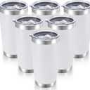 20 oz Tumblers Bulk Stainless Steel Tumbler with Lid Double Wall Vacuum Insulated Coffee Mug 20oz Powder Coated Cup for Hot and Cold Drinks, White, 6 pack