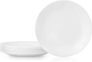 Corelle Vitrelle 8Piece Dinner Plates Set Triple Layer Glass and Chip Resistant, Lightweight Round Plates, Winter Frost White