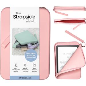 Strapsicle Silicone Clutch for Kindle & E-Readers  Multi-Purpose Bag for Phone, Wallet & Keys  Fits 6.87 Paperwhite 2024, 6 Kindles, Kobos, Nook  Anti-Dust Coating - Blush