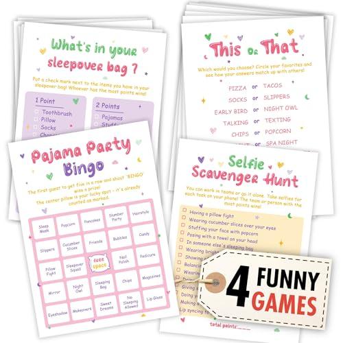 WOODAMORE Slumber Party Games For Girls 8-12 - Sleepover Games For Girls 10-12, Sleepover Party Game Ideas, Slumber Party Bingo Cards For Pajama Party Decorations, Sleepover Party Supplies for Girls