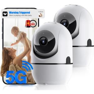 Indoor Security Camera - 5G & 2.4GHz Dog/Pet WiFi Security Camera & Motion Detection, 360 Pan/Tilt Plug-in Indoor Camera for Home Security, Smart AI 911 One-Click, US Cloud Storage (2Pack)