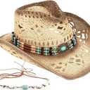 Men's Women's Straw Cowboy Hat Cowgirl Woven Sun Hat Western Cowboy Hat Two Decorative Bands One Size