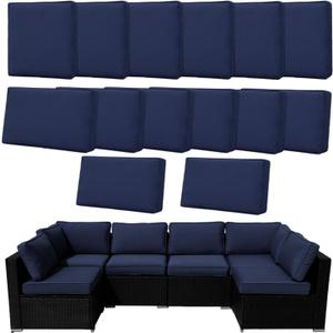 14 Pcs Patio Cushion Covers Replacement Outdoor Couch Cushions Covers Splashproof Sofa Slipcovers Set with Zippers,Patio Furniture Protector, Couch 3 Sizes, Covers Only (Navy Blue)