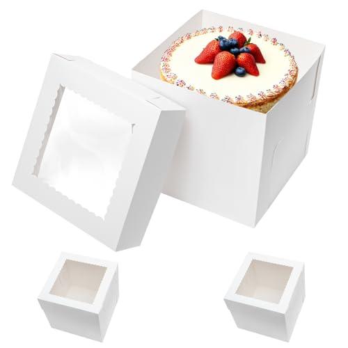 Wowxyz 12 Pack Tall Cake Boxes for Tier Cakes 10x10x10 Inch Disposable Layer Tall Baking Carrier with Window Large Cardboard Tierd Bakery Take Out Transport Containers for Wedding, Birthday, Party
