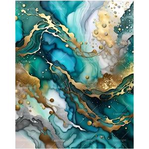 Abstract Art Paint by Numbers Kit for Adults - DIY Teal and Gold Marble Effect Abstract Painting on Canvas 8X12IN, Framed Acrylic Paint Set, Suitable for Beginners,Art for Decoration or Gifts