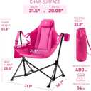 EVER ADVANCED Padded Oversized Hammock Camping Chair, Compact Heavy Duty Swing Chair with Multi-Storage Pockets, Portable Folding Rocking Camping Chair, Support Up to 400lbs, Pink, 31 Inches X 20 Inches X 51 Inches