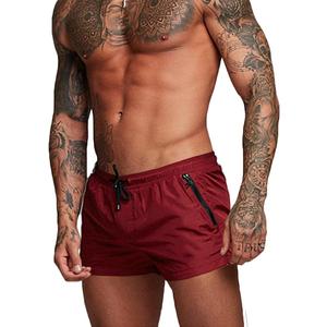 Rexcyril Men's Athletic Gym Workout Shorts 3 Inch Quick Dry Running Bodybuilding Short Pants with Liner and Zipper Pockets, Win Red, Small