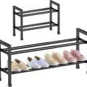 Abiglifty 2-Tier Expandable Shoe Rack,17"-33" Adjustable Shoe Rack for Closet,Metal Shoes Shelves for Front Door Entrance, Garage & Corridor, Free Standing Shoe Holders, Easy to Assemble,Black