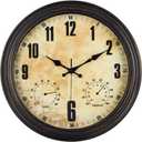 16 Inch Indoor Outdoor Clock with Temperature and Hygrometer Waterproof Large Wall Clock, Silent Battery Powered for Patio Pool Porch Garden Garage Bar Decoration
