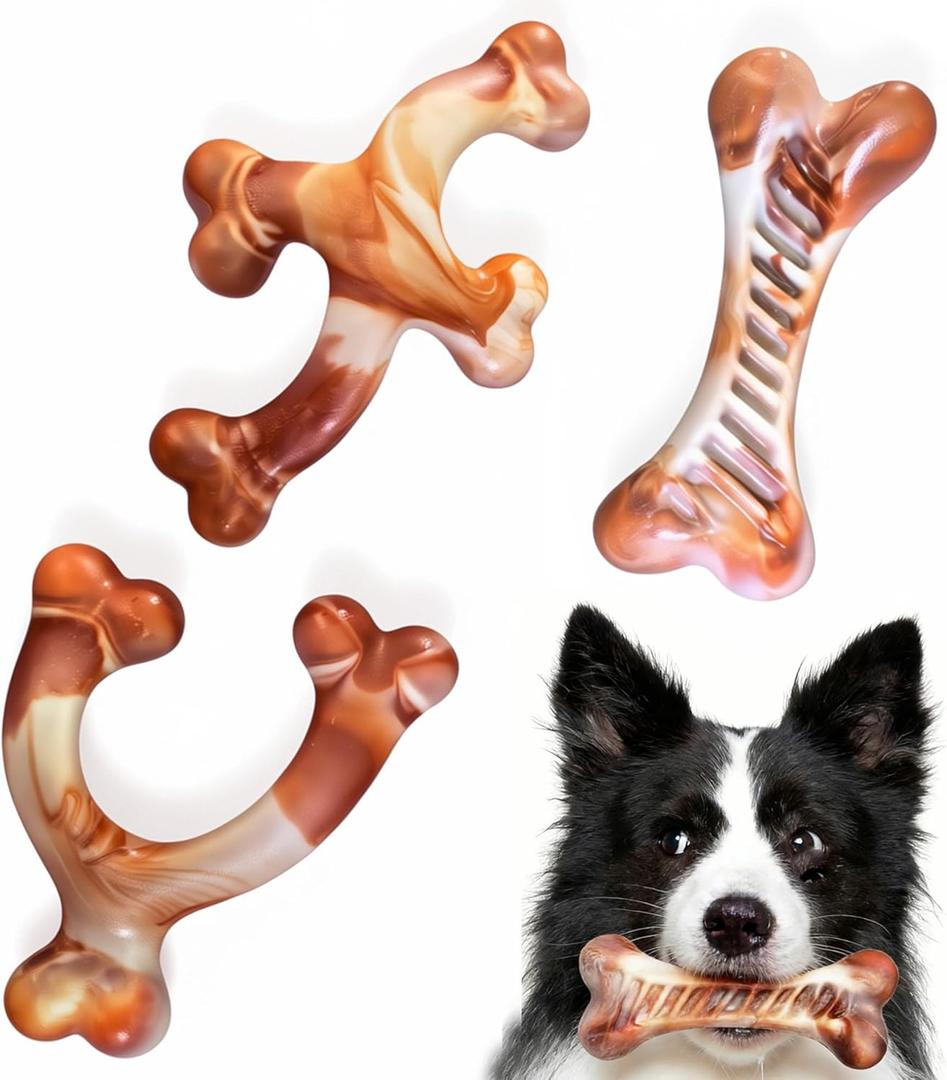 Dog Chew Toy for Aggressive Chewers, Light Brown Bone Dog Toys,Bacon Flavor,Indestructible Dog Bone Toys for Medium/Large Breed to Keep Them Busy