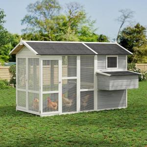 GAOMON Large Outdoor Chicken Coop for 4-6 Chickens Wooden Hen House Poultry Pet Hutch Run Cage w/Waterproof Asphalt Roof, Ramp, Nesting Box, Wire Fence, Grey (80" x 35" x 54")