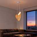 Modern Creative Dynamic Pendant Light, 23.6 Farmhouse Wooden Gravity Spiral Ceiling Mount Hanging Lamp, 20W, 1800LM, Warm White LED Chandelier for Living Room, Dining Room, Cafes, Decor(White)