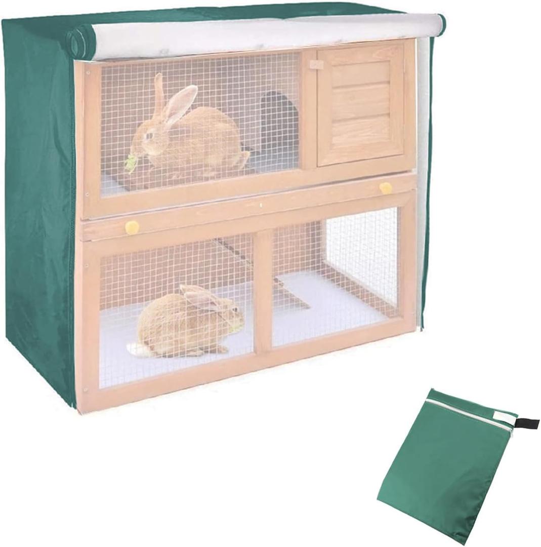 Rabbit Hutch Outdoor Waterproof Dust Cover for Winter, Double Decker Bunny Hutch Protection with Visible Window & Vent Holes, 210D Oxford Dust-Proof Cover for Poultry Cage (Green)