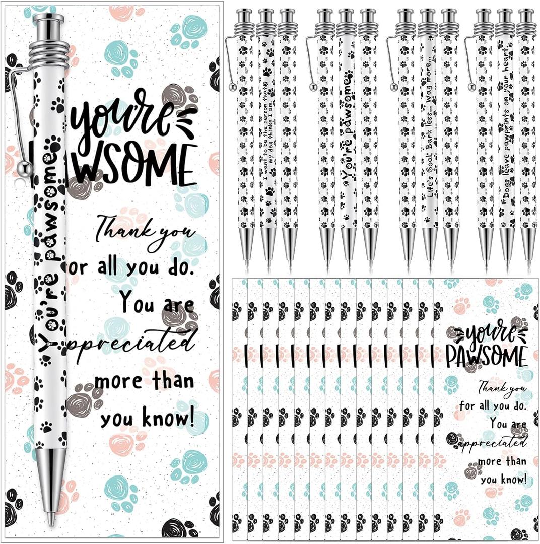 100 Sets Vet Tech Gifts Veterinary Appreciation Pen with Cute Paw Bookmarks Bags for Veterinary Technologist Birthday Coworker Staff Office Supplies