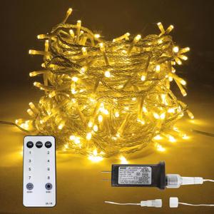 98 FT 300 LED Outdoor Fairy Lights Plug in Connectable Clear Wire with Remote Control, Waterproof String Lights with Timer Twinkle Lights for Bedroom Garden Party Wedding Christmas, Warm White