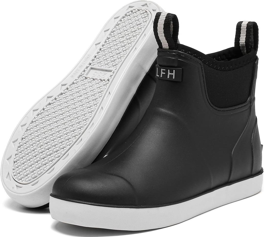 Women's Deck Boots, Waterproof Ankle Rain Boots with Anti-Slip Traction, Rubber Garden & Fishing Boots for Boating, Camping, Farming & Outdoor Work (9.5, Black)