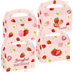 Berry First Birthday Party Favor Box Strawberry Treat Candy Goodies Box | Strawberry Party Decoration Berry First Birthday Party Favors for Strawberry 1st Birthday One Year Old Girl Birthday Supplies, 12 count