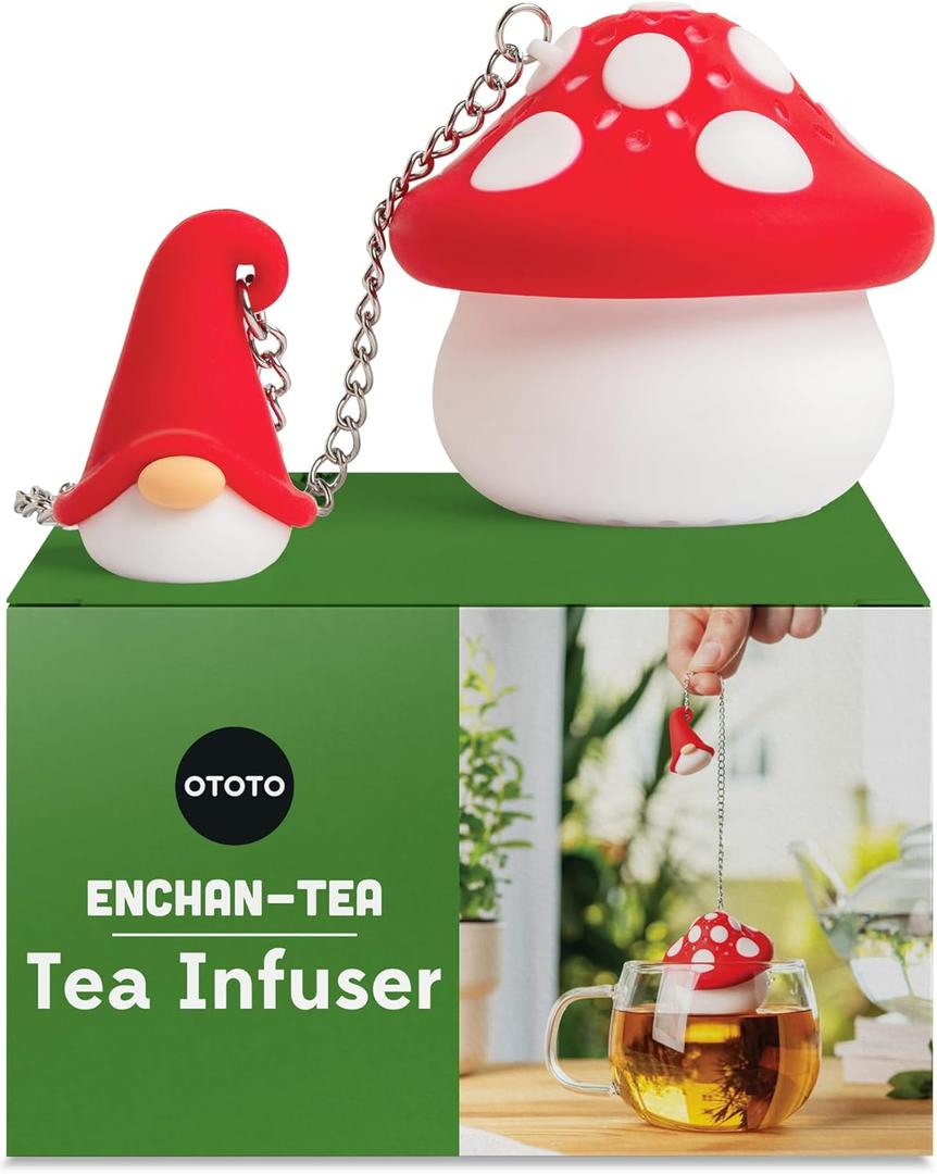 OTOTO New Enchan-Tea Infuser - Gnome Tea Strainer, Mushroom Gifts, Cute Kitchen Accessories, Reusable Loose Leaf Steeper, Tea Accessories (Red)
